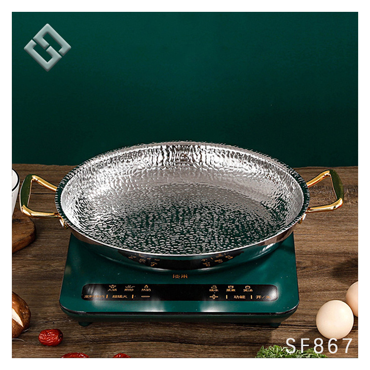 Commercial Korean Style Gold Stainless Steel Instant Noodles Small Cooker Two Ear Non Dry Frying Pan