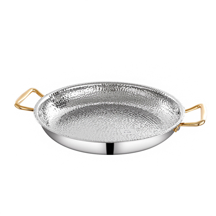 Commercial Korean Style Gold Stainless Steel Instant Noodles Small Cooker Two Ear Non Dry Frying Pan