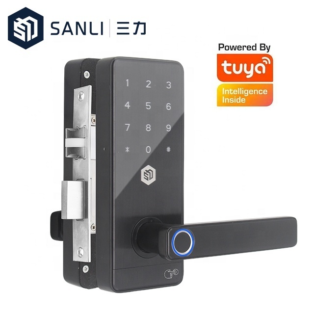 Sanli OEM Tuya TTlock Fingerprint Waterproof Outdoor Electronic Smart Handle Lock  Bluetooth Password Keyless Smart Door Lock