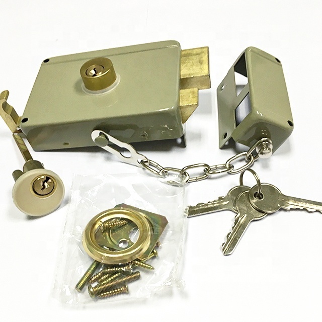 Rim Lock China Manufacturers 128B  Wooden Night Latch Brass Rim Lock Cylinder Metal Gate With Chain Rim Door Lock