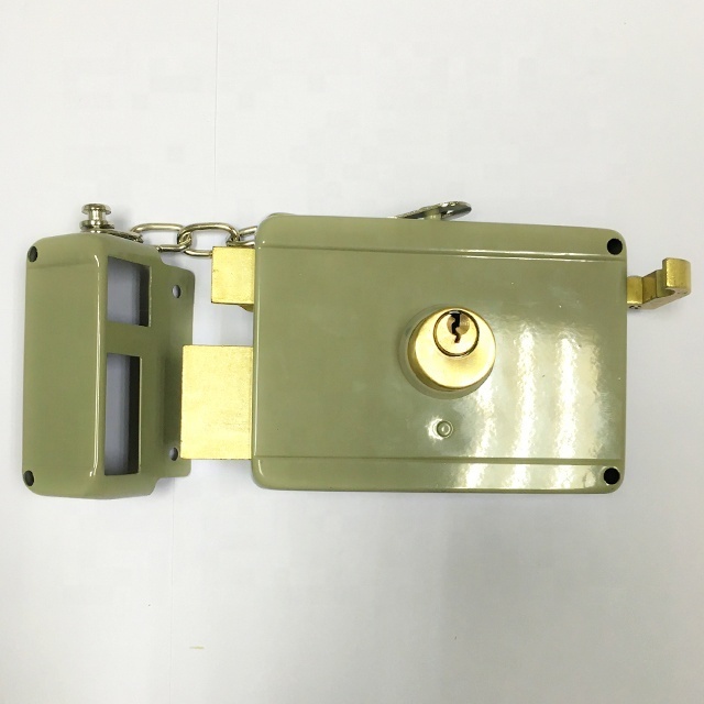 Rim Lock China Manufacturers 128B  Wooden Night Latch Brass Rim Lock Cylinder Metal Gate With Chain Rim Door Lock