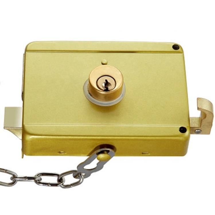 Rim Lock China Manufacturers 128B  Wooden Night Latch Brass Rim Lock Cylinder Metal Gate With Chain Rim Door Lock