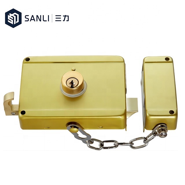 Rim Lock China Manufacturers 128B  Wooden Night Latch Brass Rim Lock Cylinder Metal Gate With Chain Rim Door Lock