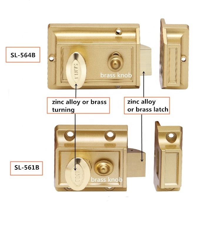 SL-564 branded security door brass cylinder rim lock night latch