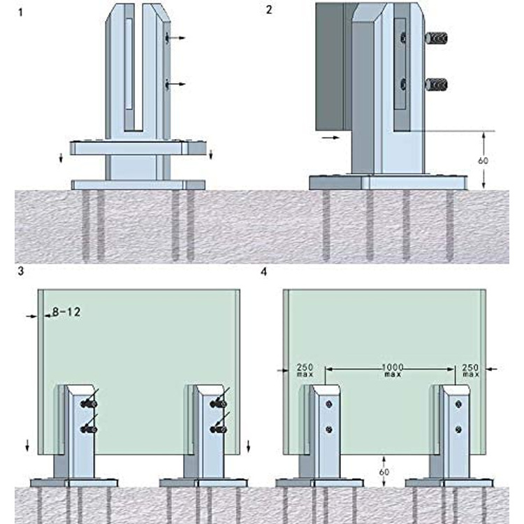 SANON 8-12MM Frameless Glass Spigot Pool Fence Stainless Steel Glass Spigot Clamps For Balustrade