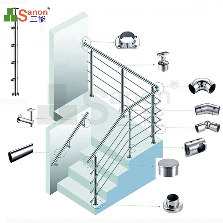 Stainless Steel Railing Accessories Cable Railing/Wire Rope Fittings Round Balustrade 13 16 19 Round Handrail Cross Bar Holder