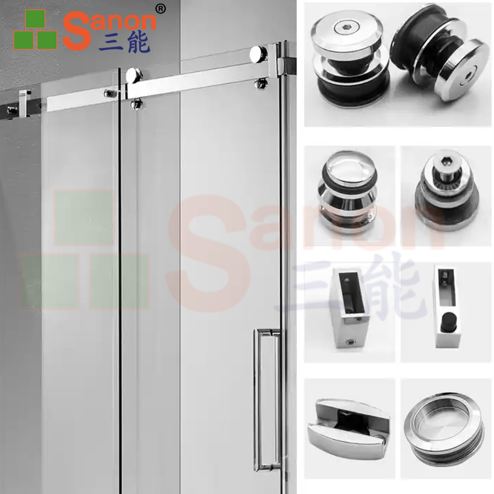 SANON Bathroom Glass Door System Stainless Steel 304 Showroom Glass Fitting Sliding Shower Doors Hardware Kit