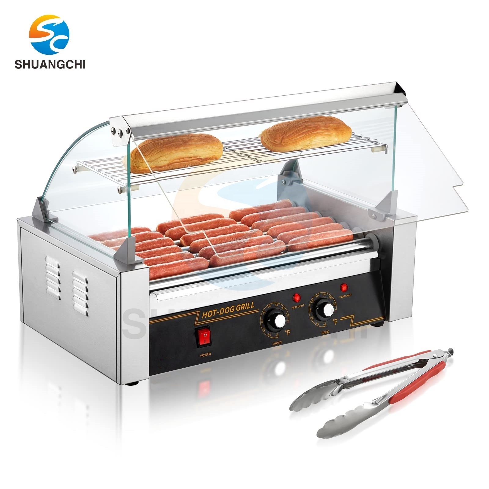 Commercial 5 Rolls Hot Dog Roller Electric Sausage Grill Cooker Machine Industrial Bun Warmer with Door with Grid