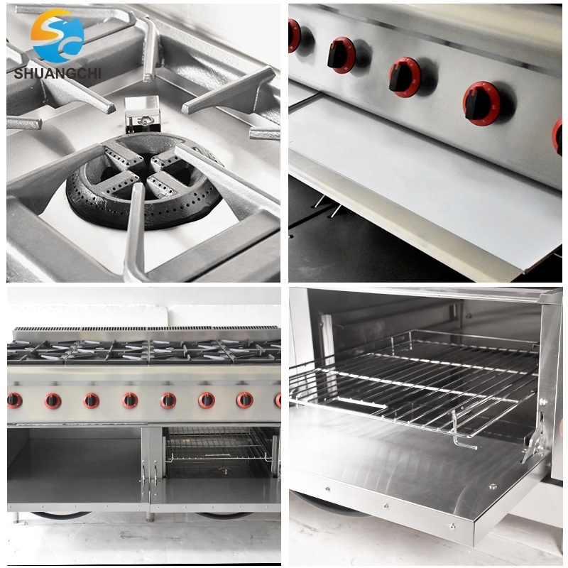 Gas 8 Burner Cooking Range Maker Commercial Gas Cooker Oven Built-in Ovens Stainless Steel Combination Oven Grill