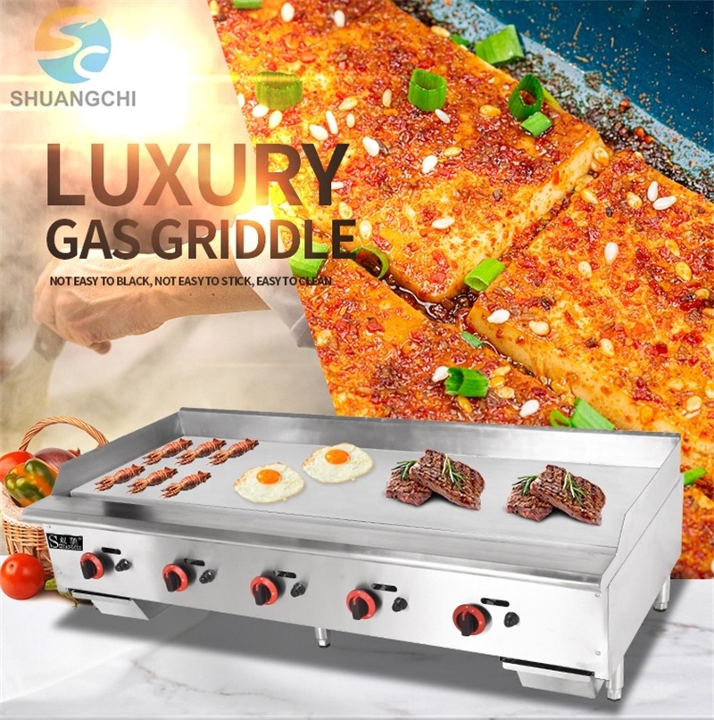 Gas Griddle Commercial 60'' Heavy Duty 5 Burners Flattop Grill LPG Gas Stainless Steel Hot Plate Kitchen Machine For Restaurant