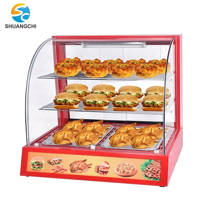 Factory Price Commercial Food Warmer Display Curve Glass Warming Showcase 220V Electric 3 Layers Snack Food Warmer