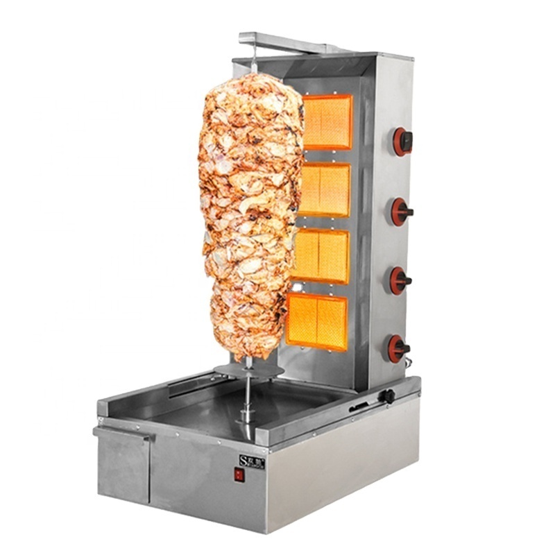 Far-infrared 1.2M Shawarma Grill Chicken Kebab Maker Gas LPG Desktop Commercial Automatic Doner Kebab Cutting Machine for Party