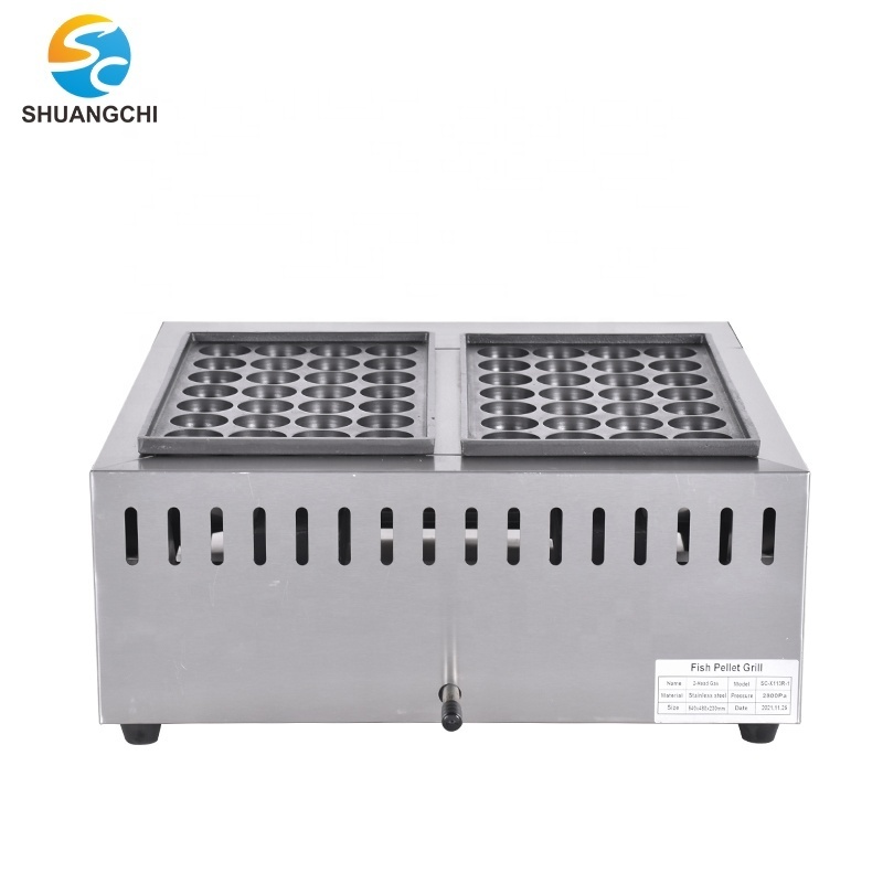 Snack food equipment Stainless steel 2 phase gas takoyaki maker 56 holes fish pallet grills machine