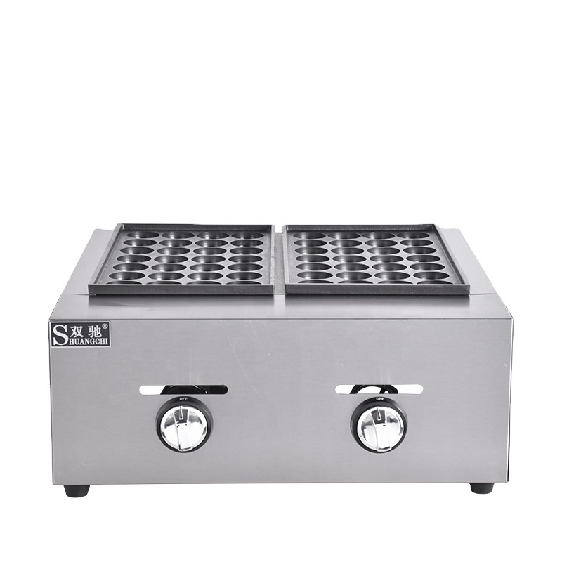 Snack food equipment Stainless steel 2 phase gas takoyaki maker 56 holes fish pallet grills machine