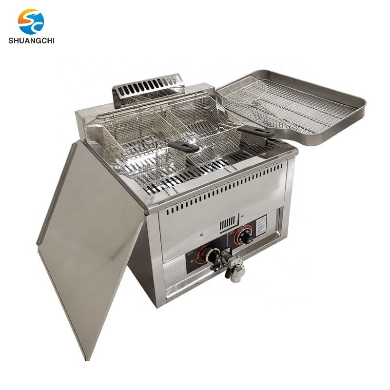 LPG Natural Gas Chips Chicken Frying Machine Tabletop Gas Deep Fryer with Temperature Control Stainless Steel 304 Frying Machine