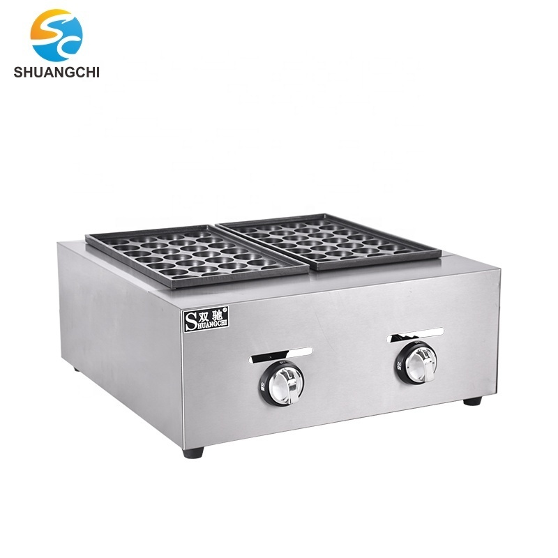 Snack food equipment Stainless steel 2 phase gas takoyaki maker 56 holes fish pallet grills machine