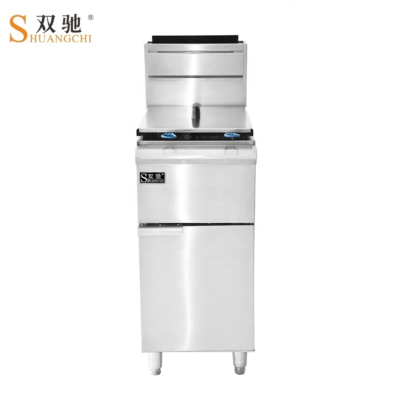 China Factory KFC Deep Fryer Gas Potato Chips Fryer Single Tank Two Basket Free Standing Fried Chicken Fryer Machine