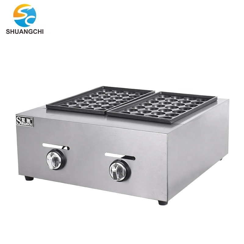 Snack food equipment Stainless steel 2 phase gas takoyaki maker 56 holes fish pallet grills machine