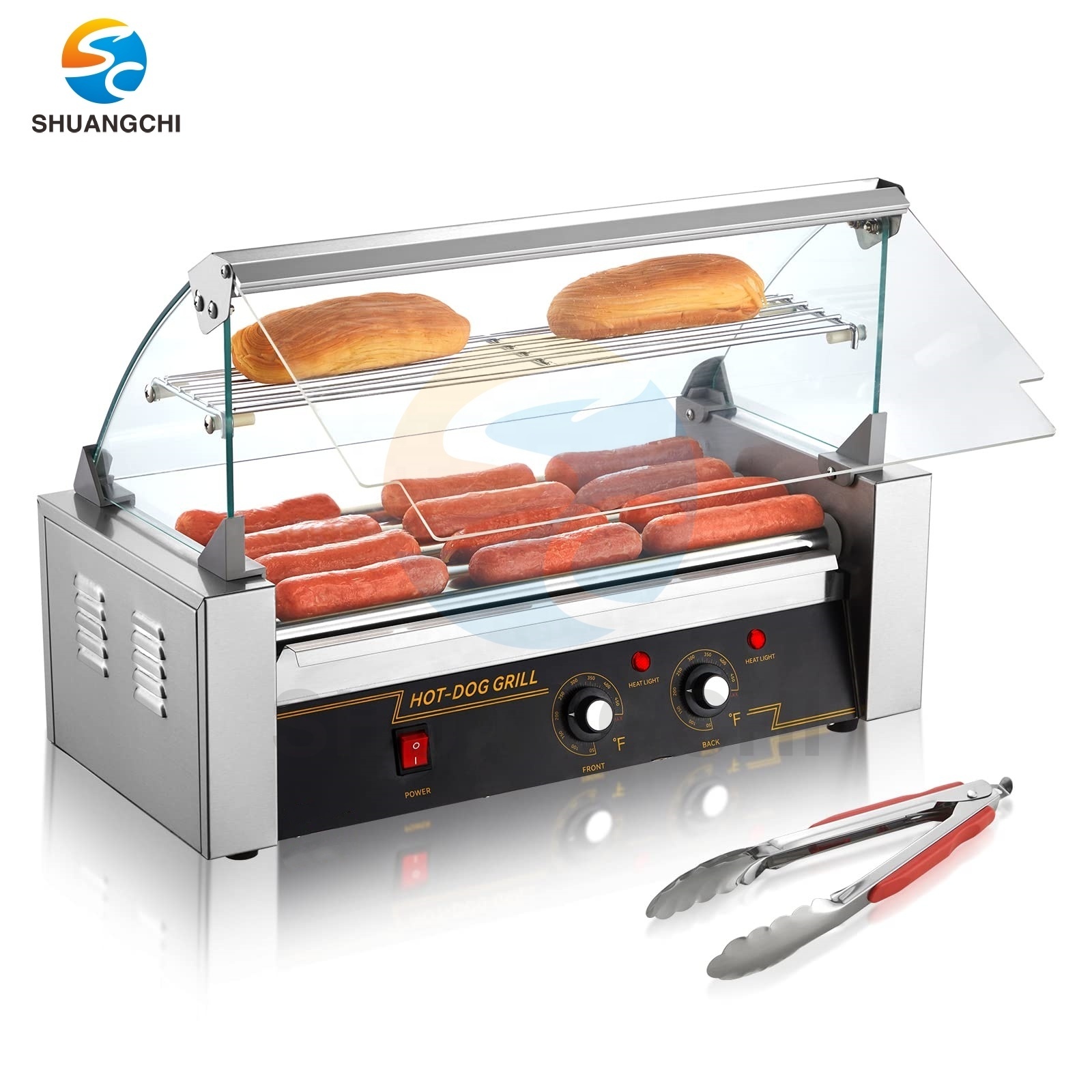 Commercial 5 Rolls Hot Dog Roller Electric Sausage Grill Cooker Machine Industrial Bun Warmer with Door with Grid