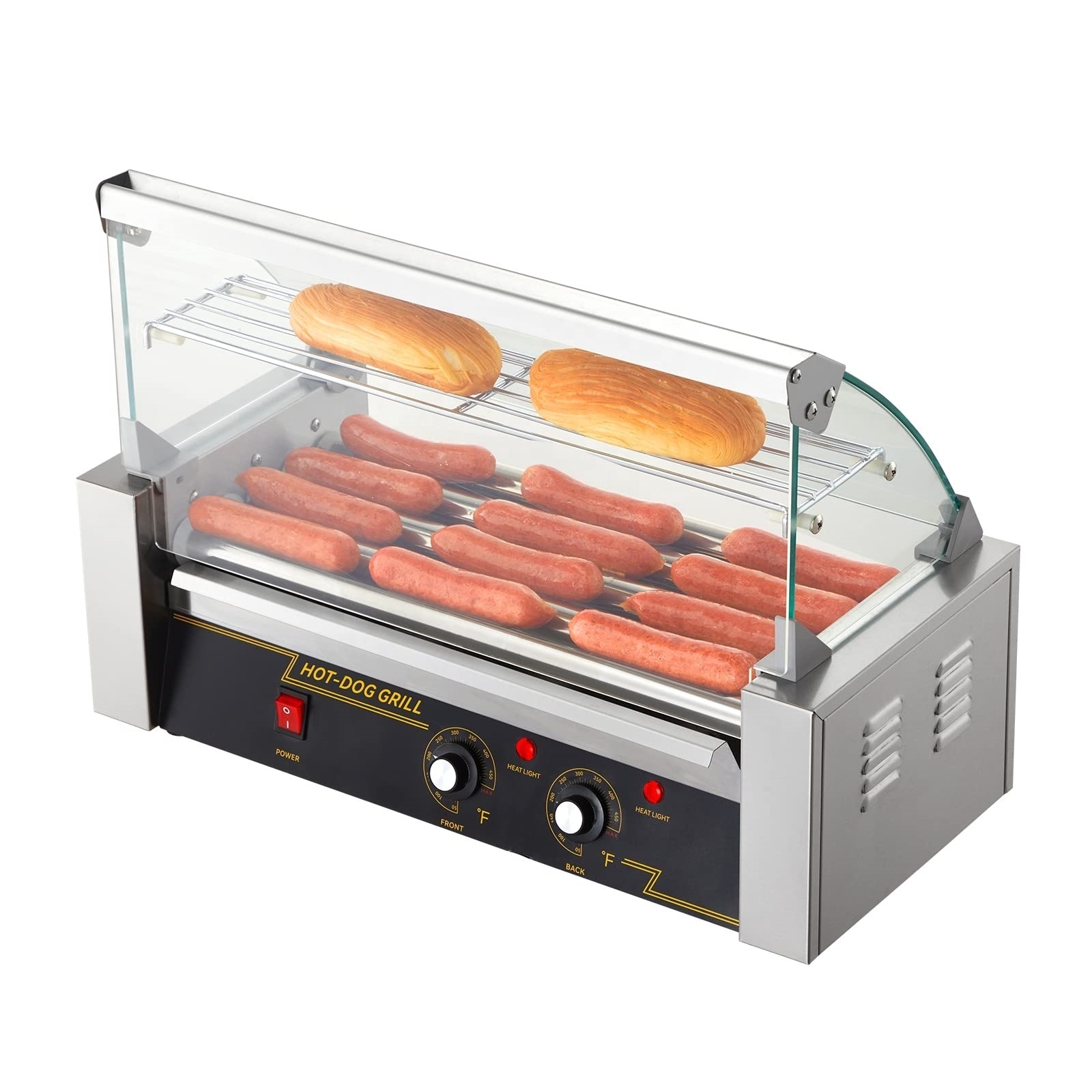 Commercial 5 Rolls Hot Dog Roller Electric Sausage Grill Cooker Machine Industrial Bun Warmer with Door with Grid