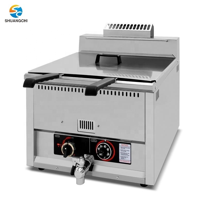 LPG Natural Gas Chips Chicken Frying Machine Tabletop Gas Deep Fryer with Temperature Control Stainless Steel 304 Frying Machine