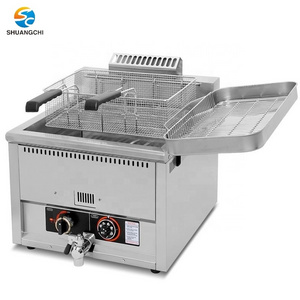 LPG Natural Gas Chips Chicken Frying Machine Tabletop Gas Deep Fryer with Temperature Control Stainless Steel 304 Frying Machine