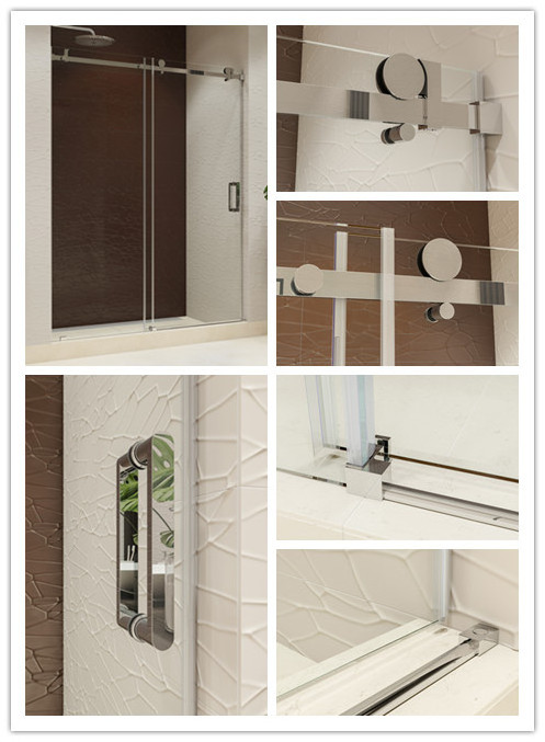 Customized #304 stainless steel accessories frameless shower screen clear glass single sliding shower door