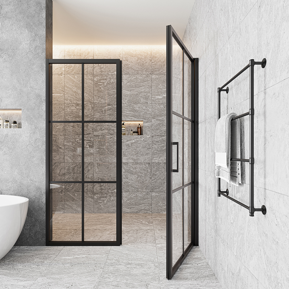 Seawin Black Frame Bathroom Shower Enclosure 10mm Tempered Glass Pivot Shower Door Aluminium Frame Shower Glass Panel