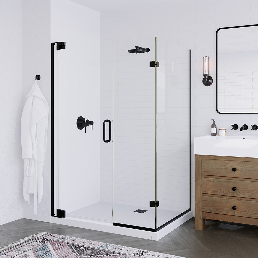 Seawin Hotel Bathroom Shower Rooms Square Shower Cubicle Frameless Pivot Shower Door Tempered Glass Hinge Style Opening