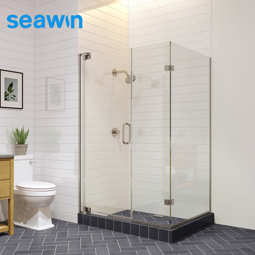 Seawin Hotel Bathroom Shower Rooms Square Shower Cubicle Frameless Pivot Shower Door Tempered Glass Hinge Style Opening