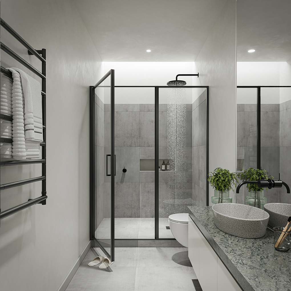 New Design Frame Glass Shower Partition Black Aluminium Swing Pivot Bath Toilet Glass Shower Door