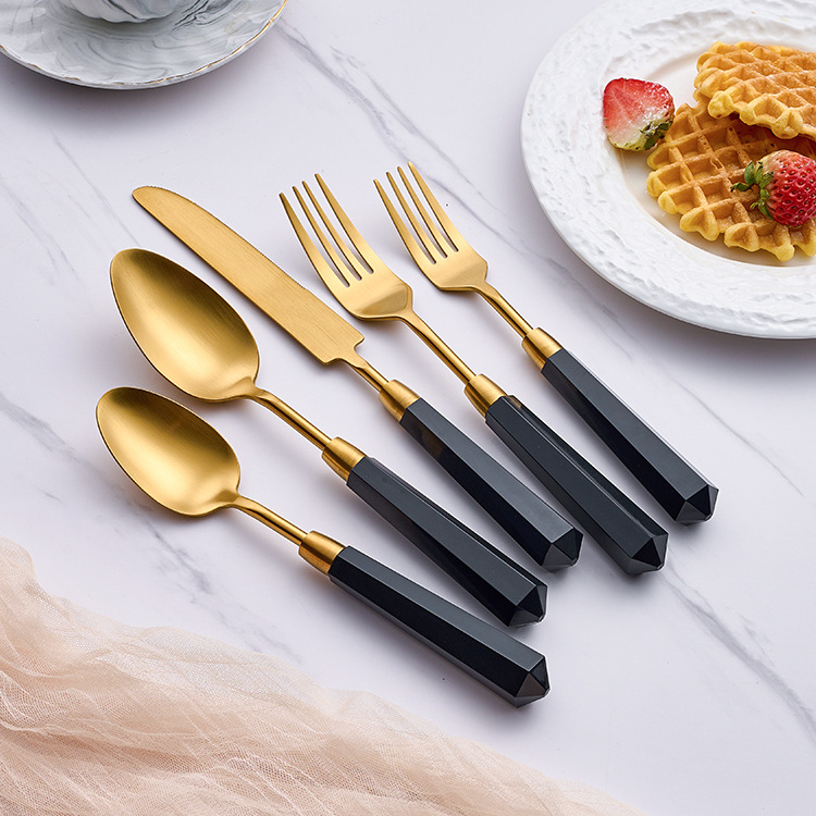 Bulk Brushed Matte Gold Flatware Clear Acrylic Stainless Steel 18/10 Wedding Cutlery Set