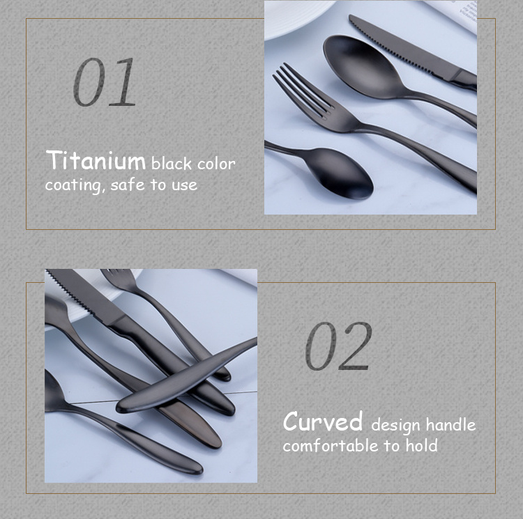 Hot Sales Stainless Steel Restaurant Steak Knife Flatware Matte Black Cutlery Set