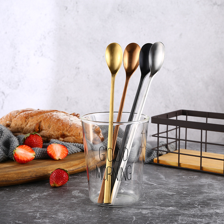 Matte Gold Black Stainless Steel Long Handle Ice Teaspoon Stirring Mixing Bar Spoon