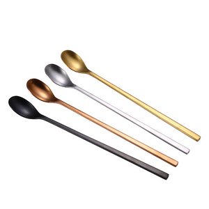 Matte Gold Black Stainless Steel Long Handle Ice Teaspoon Stirring Mixing Bar Spoon