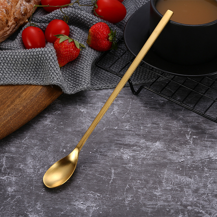 Matte Gold Black Stainless Steel Long Handle Ice Teaspoon Stirring Mixing Bar Spoon