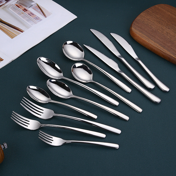 Shiny 18/10 stainless steel high end cutlery set for wedding wholesale flatware sets