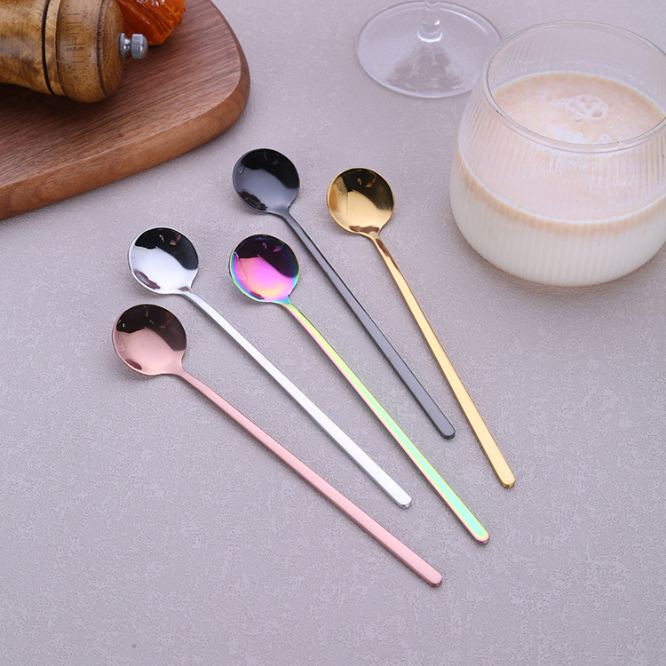 Stainless Steel Custom Logo Round Stirring Long Handle Gold Teaspoon Dessert Coffee Spoon