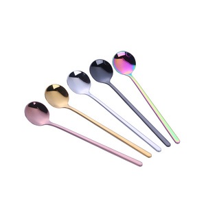 Stainless Steel Custom Logo Round Stirring Long Handle Gold Teaspoon Dessert Coffee Spoon