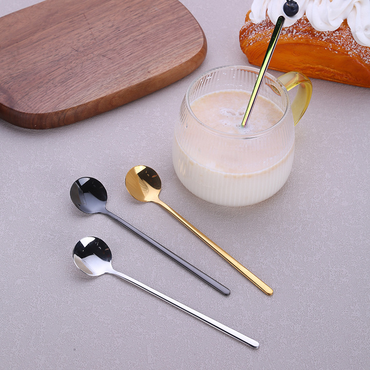 Stainless Steel Custom Logo Round Stirring Long Handle Gold Teaspoon Dessert Coffee Spoon