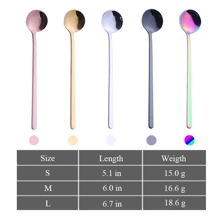 Stainless Steel Custom Logo Round Stirring Long Handle Gold Teaspoon Dessert Coffee Spoon