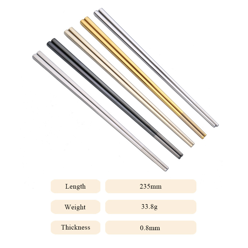 Bulk Reusable Stainless Steel 304 Custom Pattern Logo 235mm Hollow Square Chopsticks