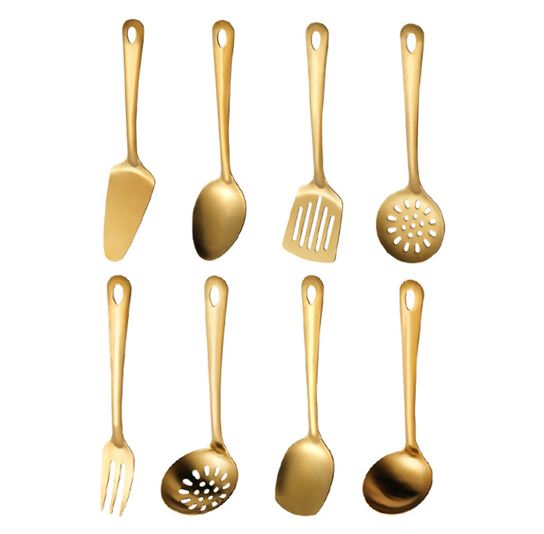 Stainless Steel Kitcheware Cooking Tools Set Brushed Matte Finished Gold Kitchen Utensils Set