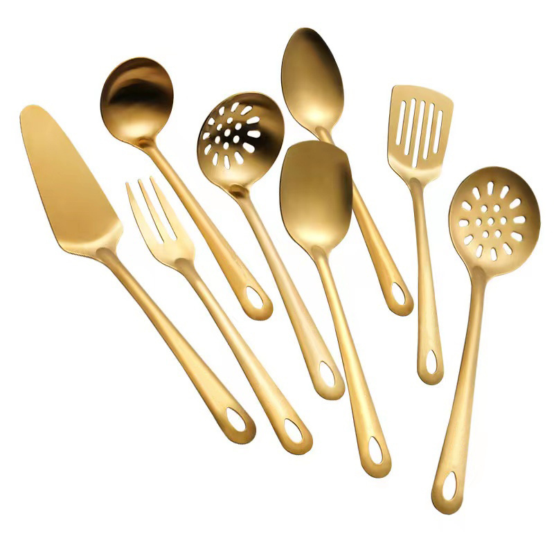 Stainless Steel Kitcheware Cooking Tools Set Brushed Matte Finished Gold Kitchen Utensils Set