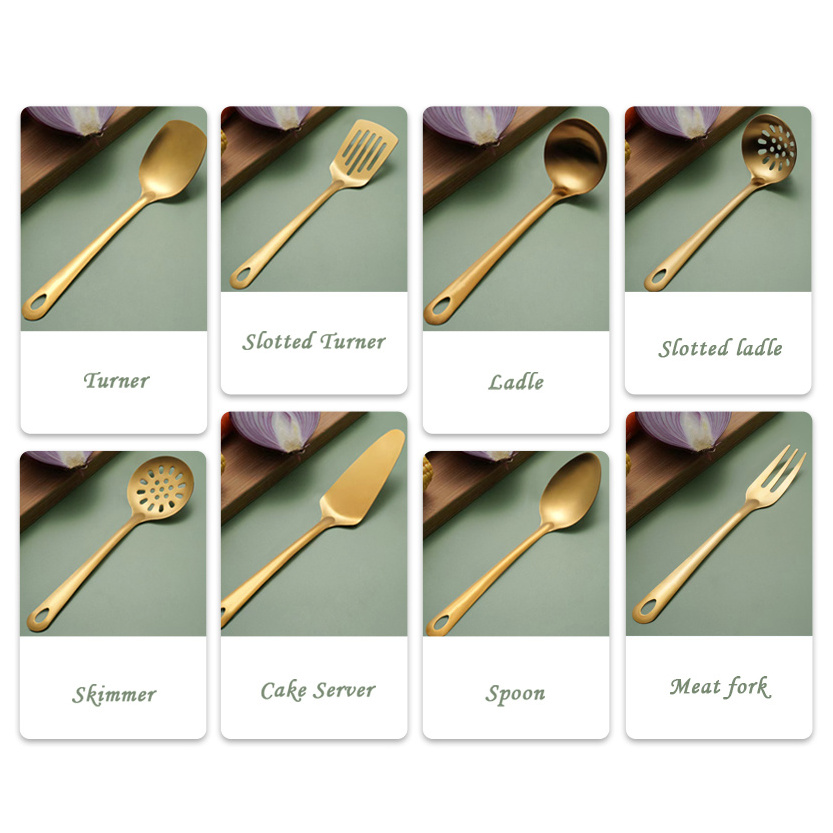 Stainless Steel Kitcheware Cooking Tools Set Brushed Matte Finished Gold Kitchen Utensils Set