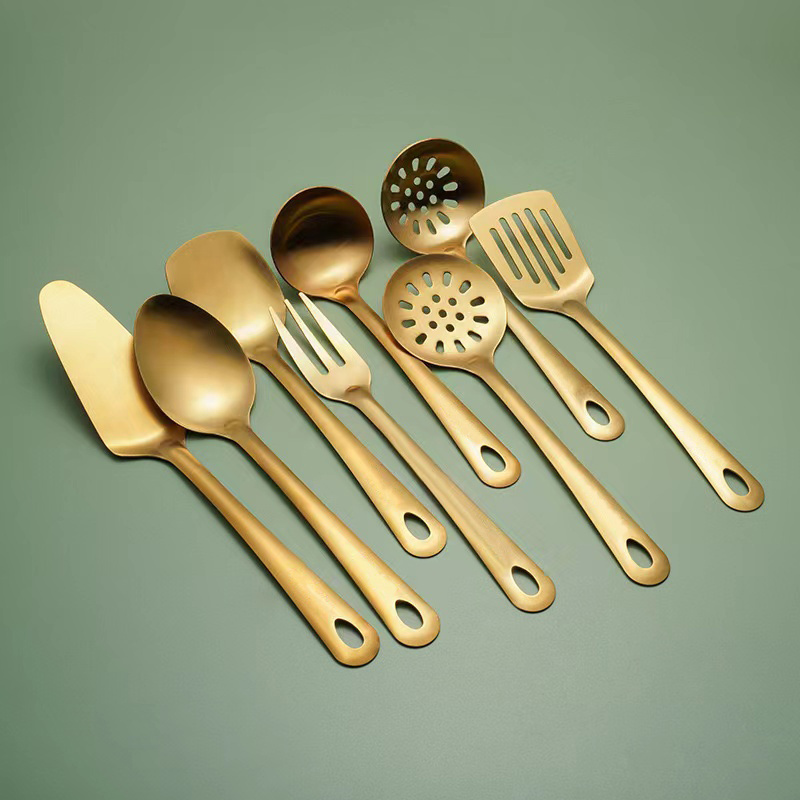 Stainless Steel Kitcheware Cooking Tools Set Brushed Matte Finished Gold Kitchen Utensils Set