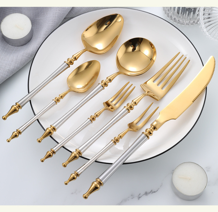 Luxury Gold Cutlery Set 18 10 Stainless Steel Custom Logo Forks and Spoons Flatware Set