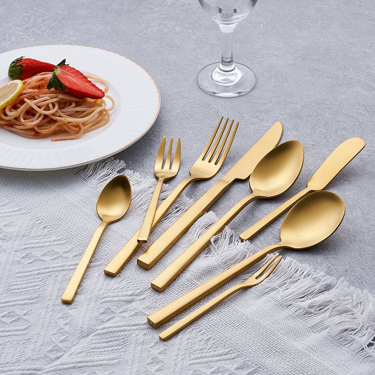 Heavy Thick Handle Flatware Stainless Steel 18 10 Matte Gold Cutlery Set for Wedding