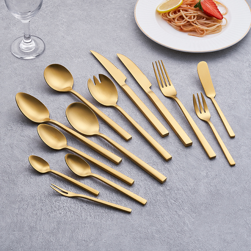 Heavy Thick Handle Flatware Stainless Steel 18 10 Matte Gold Cutlery Set for Wedding