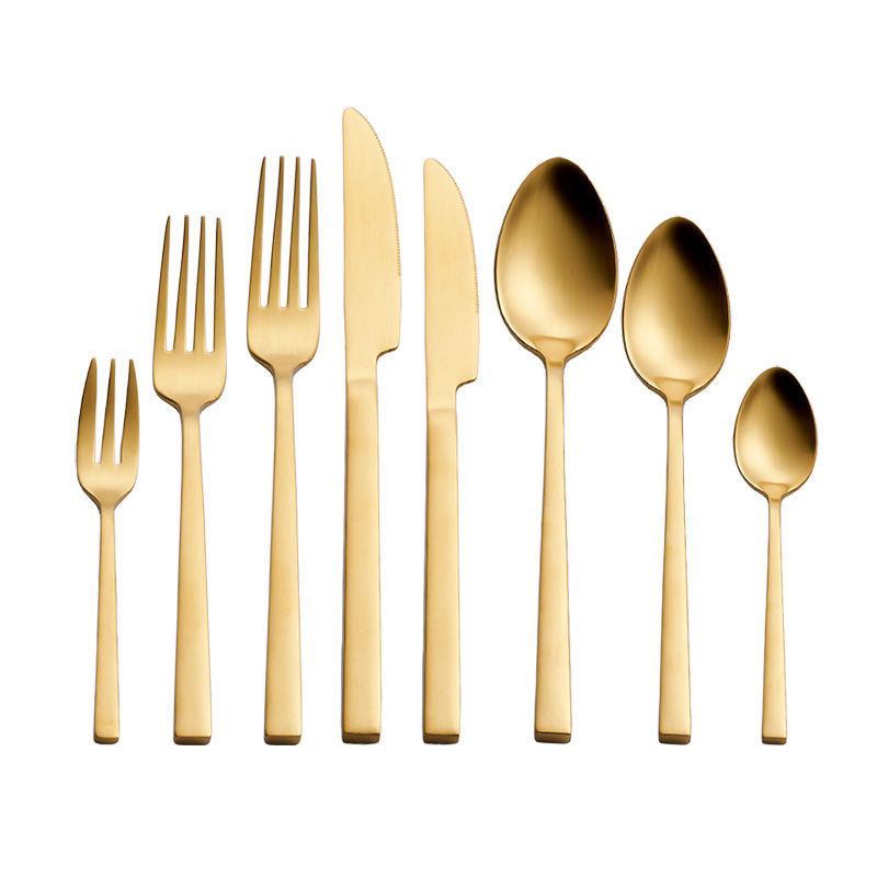 Heavy Thick Handle Flatware Stainless Steel 18 10 Matte Gold Cutlery Set for Wedding